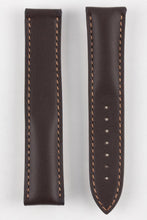 Load image into Gallery viewer, Two Omega style brown leather deployment watch straps with visible stitching on a white background