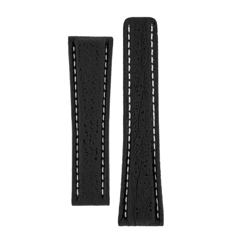 Chrono Shark Leather Watch Strap for folding clasp Black 20mm - Pewter & Black