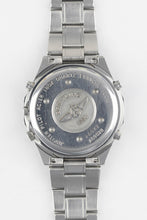 Load image into Gallery viewer, A direct view of the stainless steel case back of a Breitling Jupiter Pilot watch, featuring the engraved Breitling wings logo and model reference number A59028.