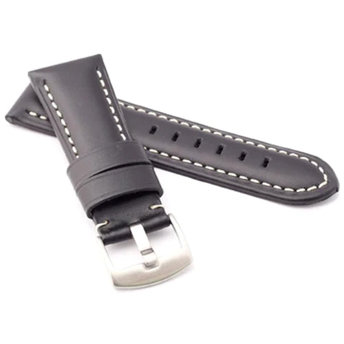 Classic : padded Calf Leather Watch Strap Band 26 mm  BLACK - Pewter & Black