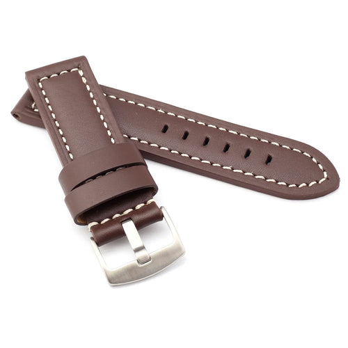 Classic Parallel : padded Calf Leather Watch Strap BROWN 24 mm - Pewter & Black