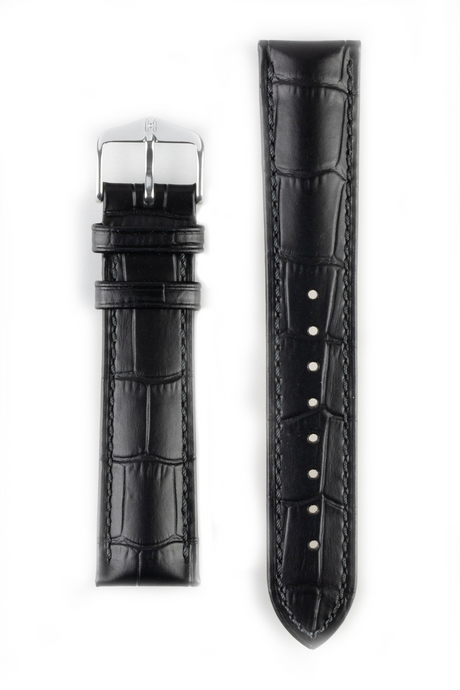 Hirsch DUKE Alligator Embossed Leather Watch Strap - BLACK