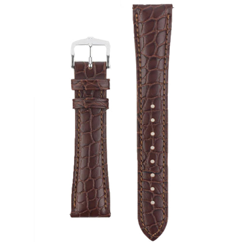 Hirsch ARISTOCRAT Crocodile Embossed Brown Leather Watch Strap