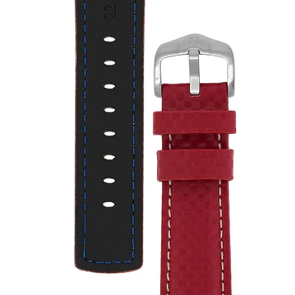 Hirsch CARBON Leather Watch Strap RED 24MM L - Pewter & Black