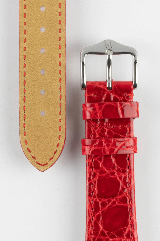 Hirsch GENUINE Crocodile Leather vintage style Watch Strap 20mm Red