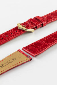 Hirsch GENUINE Crocodile Leather vintage style Watch Strap 20mm Red