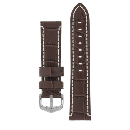 Hirsch KNIGHT Alligator Embossed Leather Watch Strap in BROWN