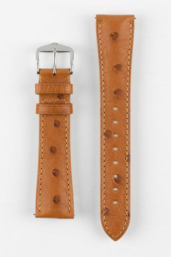 Hirsch Massai Ostrich Leather Watch Strap. Gold Brown 20 mm