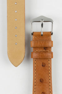 Hirsch Massai Ostrich Leather Watch Strap. Gold Brown 20 mm