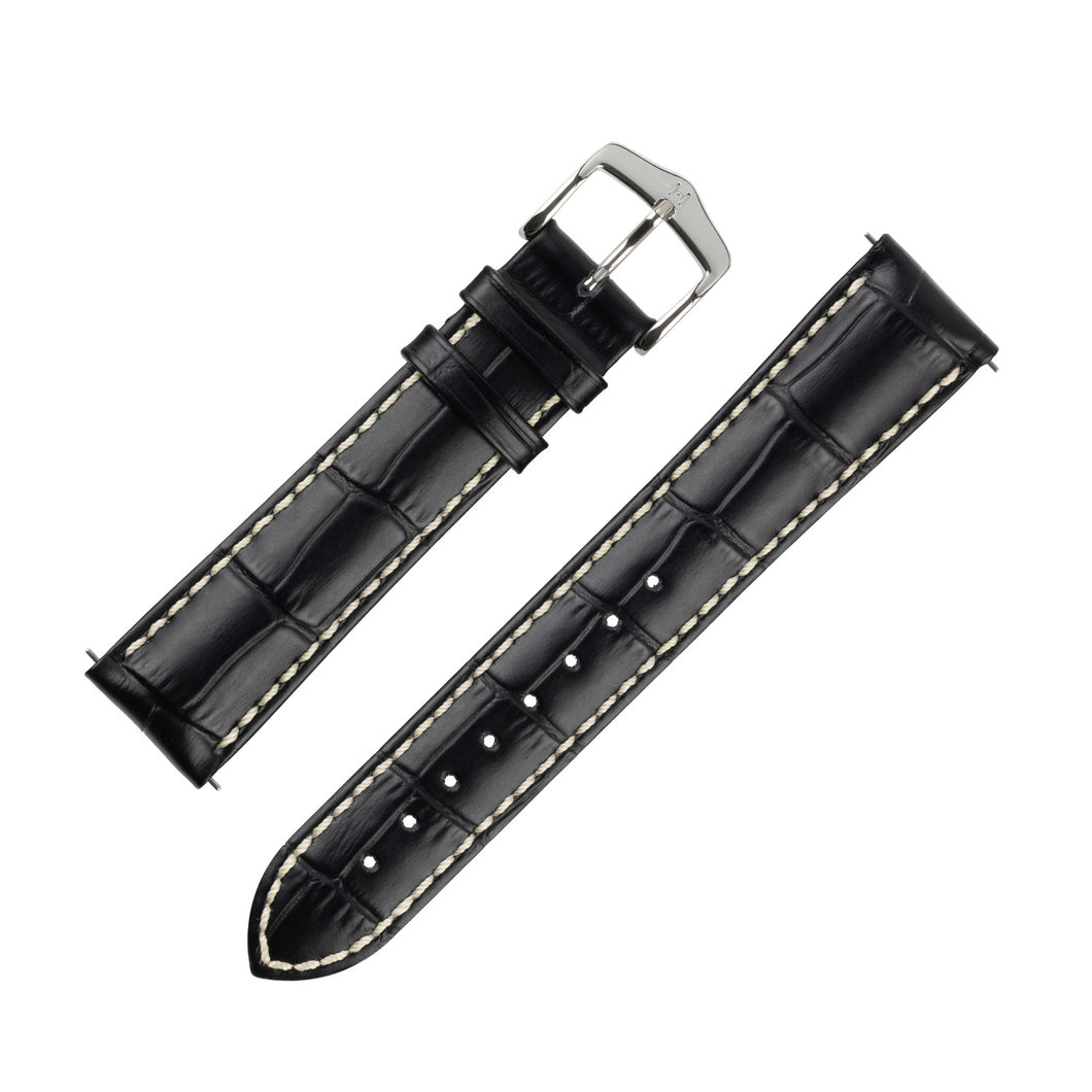 Hirsch Modena Alligator Embossed Leather Black Watch Strap 18 mm