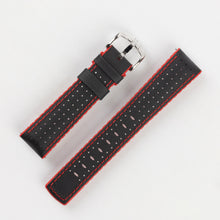 Load image into Gallery viewer, Hirsch Robby Sailcloth print leather and rubber Watch Strap in BLACK / RED