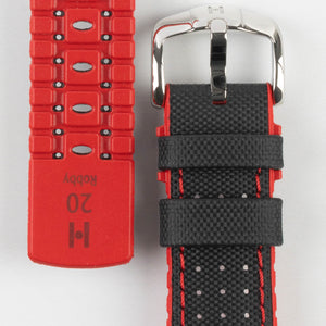 Hirsch Robby Sailcloth print leather and rubber Watch Strap in BLACK / RED