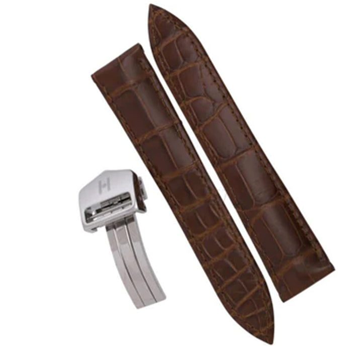 Hirsch SAVOIR Alligator Double Fold Deployment Watch Strap MATT BROWN 21 mm