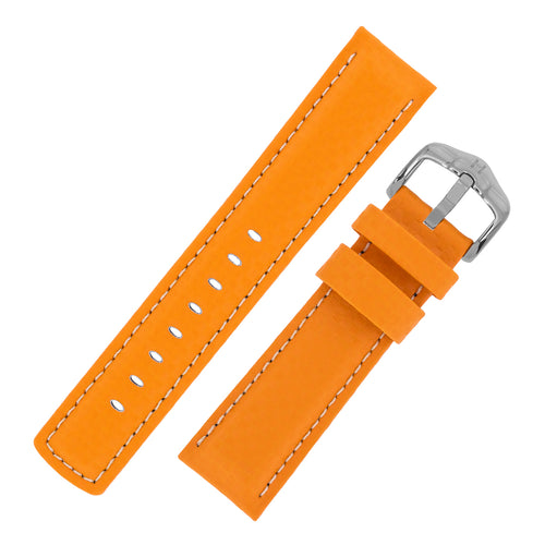 Hirsch CARBON Leather Watch Strap ORANGE 24mm