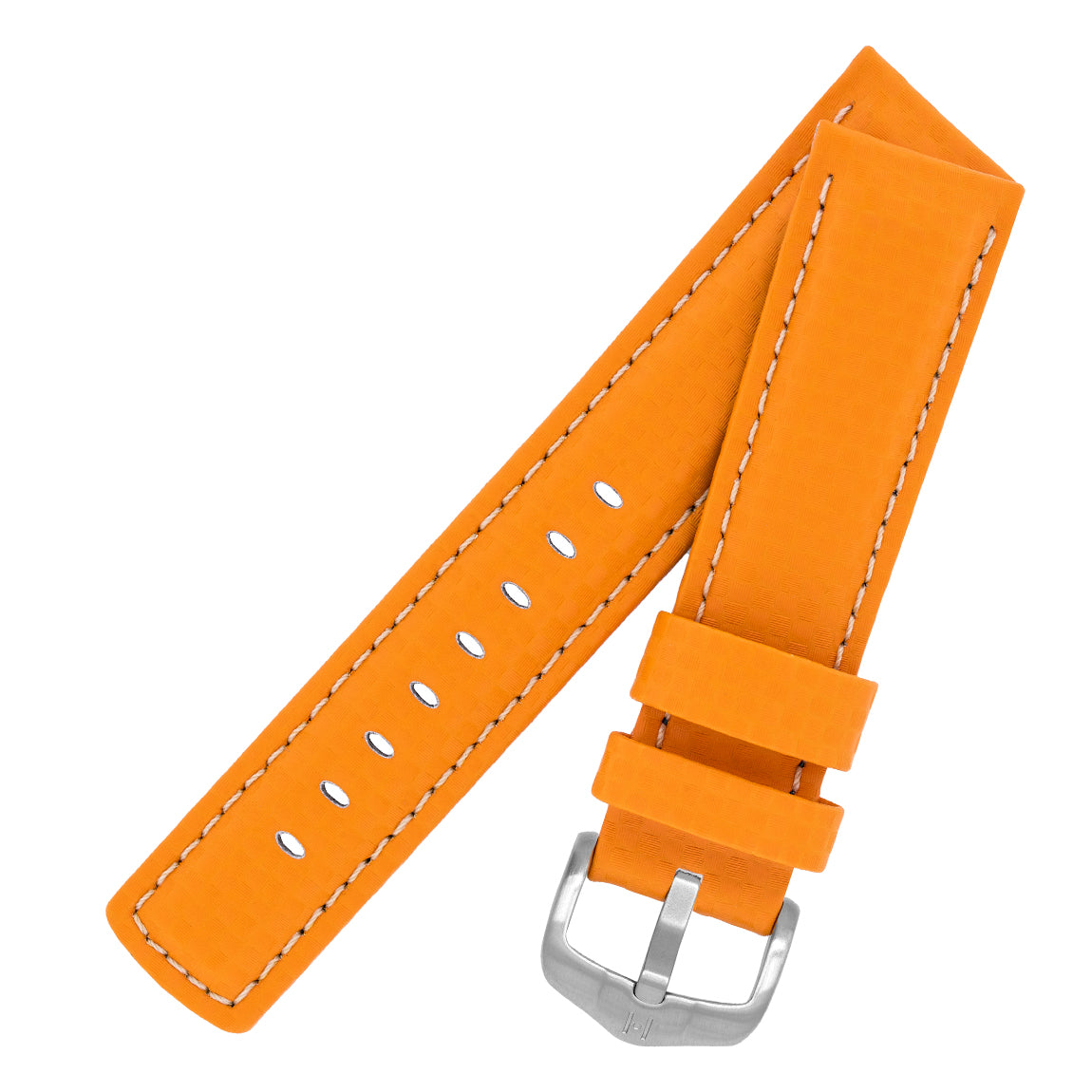 Hirsch CARBON Leather Watch Strap ORANGE 24mm – Pewter Black