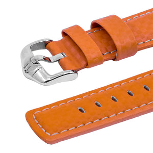 Hirsch CARBON Leather Watch Strap ORANGE 24mm