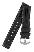 Load image into Gallery viewer, Hirsch PROFESSIONAL Embossed Leather RIDGE Watch Strap BLACK - Pewter &amp; Black