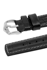 Hirsch PROFESSIONAL Embossed Leather RIDGE Watch Strap BLACK - Pewter & Black