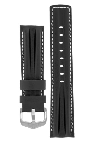 Hirsch PROFESSIONAL Calf Leather Watch Strap Ridged BLACK / WHITE - Pewter & Black