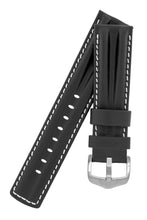 Load image into Gallery viewer, Hirsch PROFESSIONAL Calf Leather Watch Strap Ridged BLACK / WHITE - Pewter &amp; Black