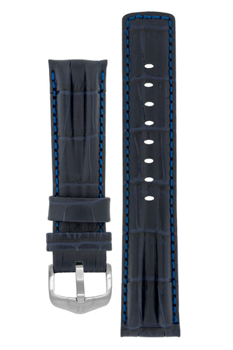 Hirsch PROFESSIONAL Embossed Leather RIDGE Watch Strap BLUE - Pewter & Black