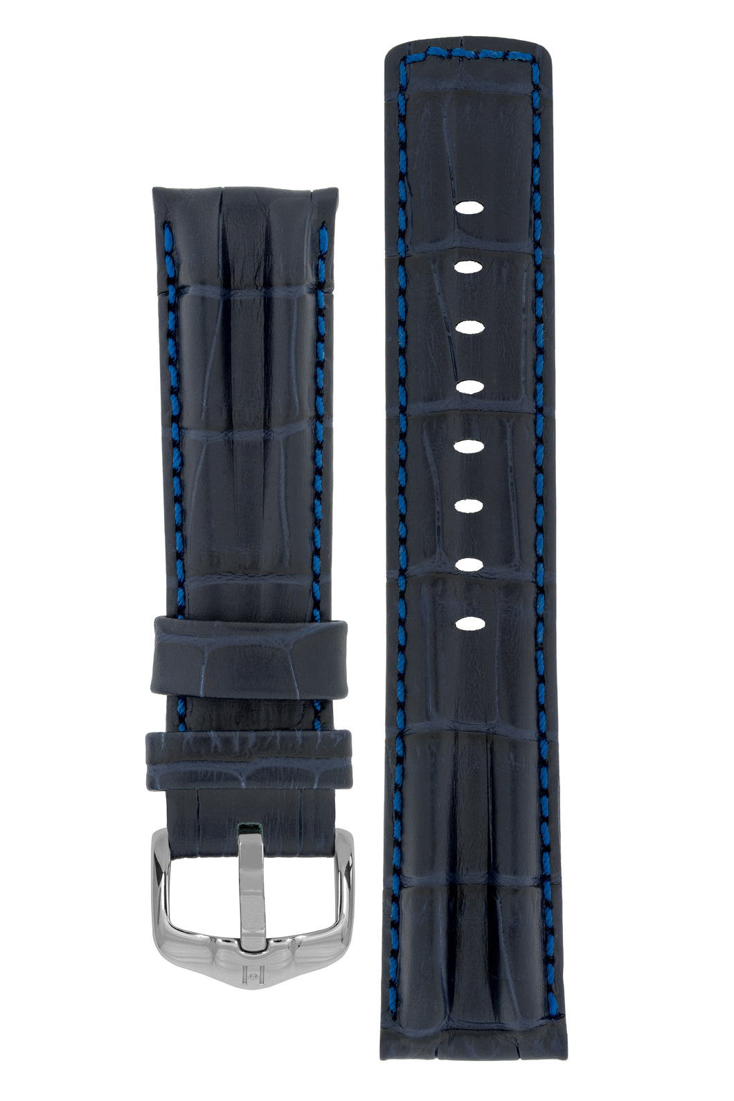 Hirsch PROFESSIONAL Embossed leather Watch Strap with ridge BLUE - Pewter & Black