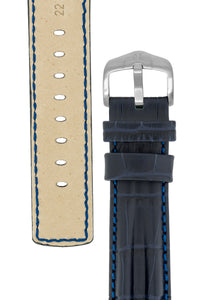 Hirsch PROFESSIONAL Embossed leather Watch Strap with ridge BLUE - Pewter & Black