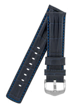 Load image into Gallery viewer, Hirsch PROFESSIONAL Embossed leather Watch Strap with ridge BLUE - Pewter &amp; Black