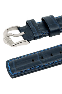 Hirsch PROFESSIONAL Embossed Leather RIDGE Watch Strap BLUE - Pewter & Black