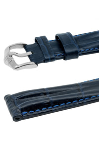 Hirsch PROFESSIONAL Embossed Leather RIDGE Watch Strap BLUE - Pewter & Black