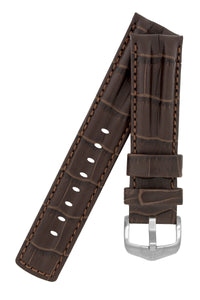 Hirsch PROFESSIONAL Embossed Leather RIDGE Watch Strap BROWN 20 mm 22 mm 24 mm - Pewter & Black