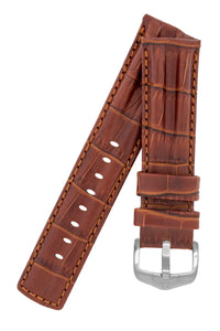 Hirsch PROFESSIONAL Embossed Leather Watch Strap with ridge  GOLDEN BROWN - Pewter & Black