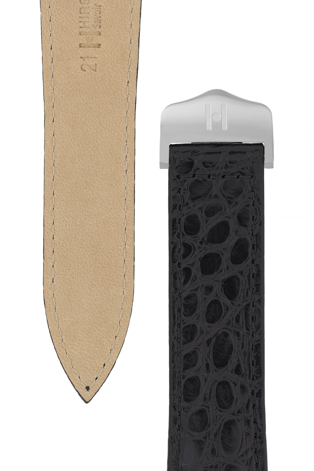 Hirsch SAVOIR Alligator Double Fold Deployment Watch Strap in Black