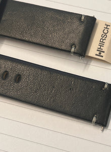 Hirsch Ranger Black leather Retro stitched Watch Strap
