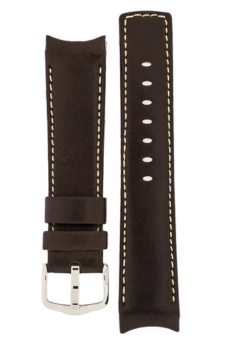 Hirsch MEDICI CURVED ENDED Leather Watch Strap in BROWN / CREAM 18mm - Pewter & Black