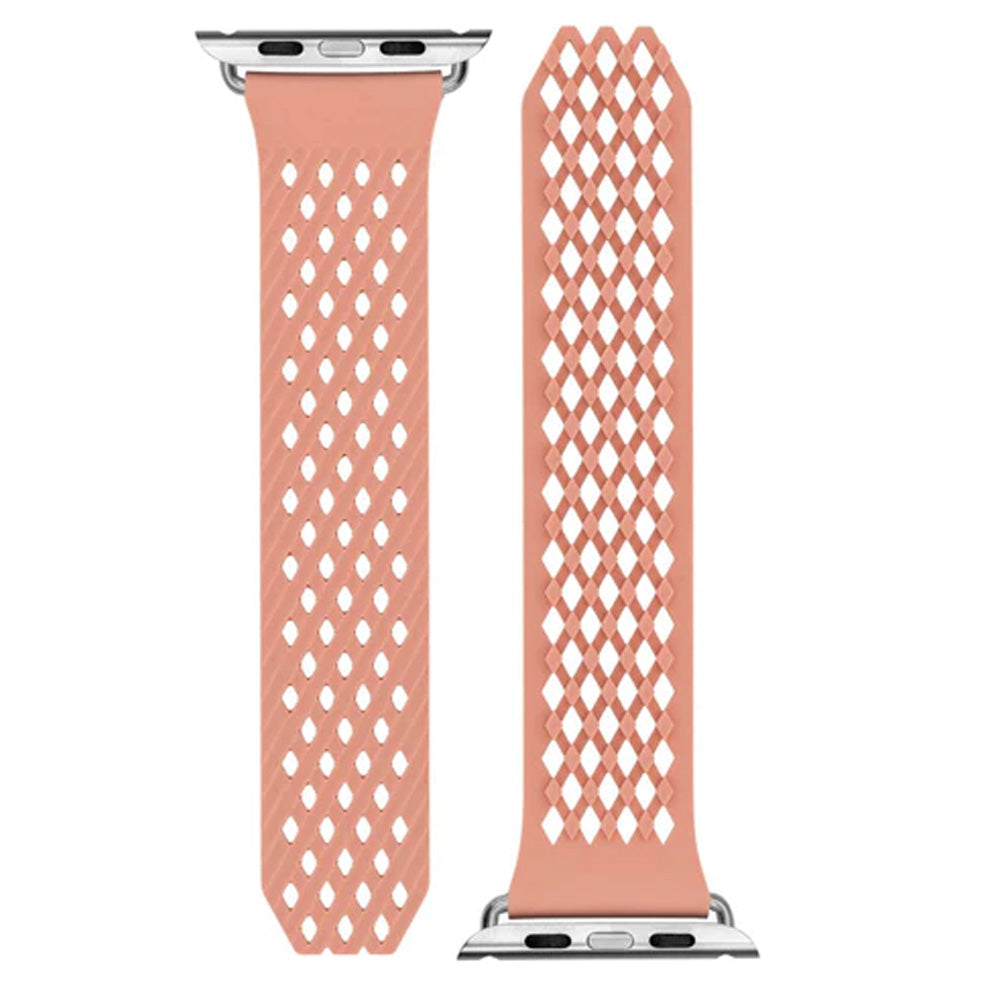 Noomoon LABB Interlocking Watch Strap for Apple Watch in PEACH/ NUDE with SILVER - Pewter & Black