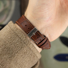 Load image into Gallery viewer, Pebro NILE Crocodile-Embossed Calfskin Leather Watch Strap in GOLD BROWN
