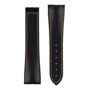 Hirsch VOYAGER Calfskin Deployment Watch Strap in BLACK/ORANGE