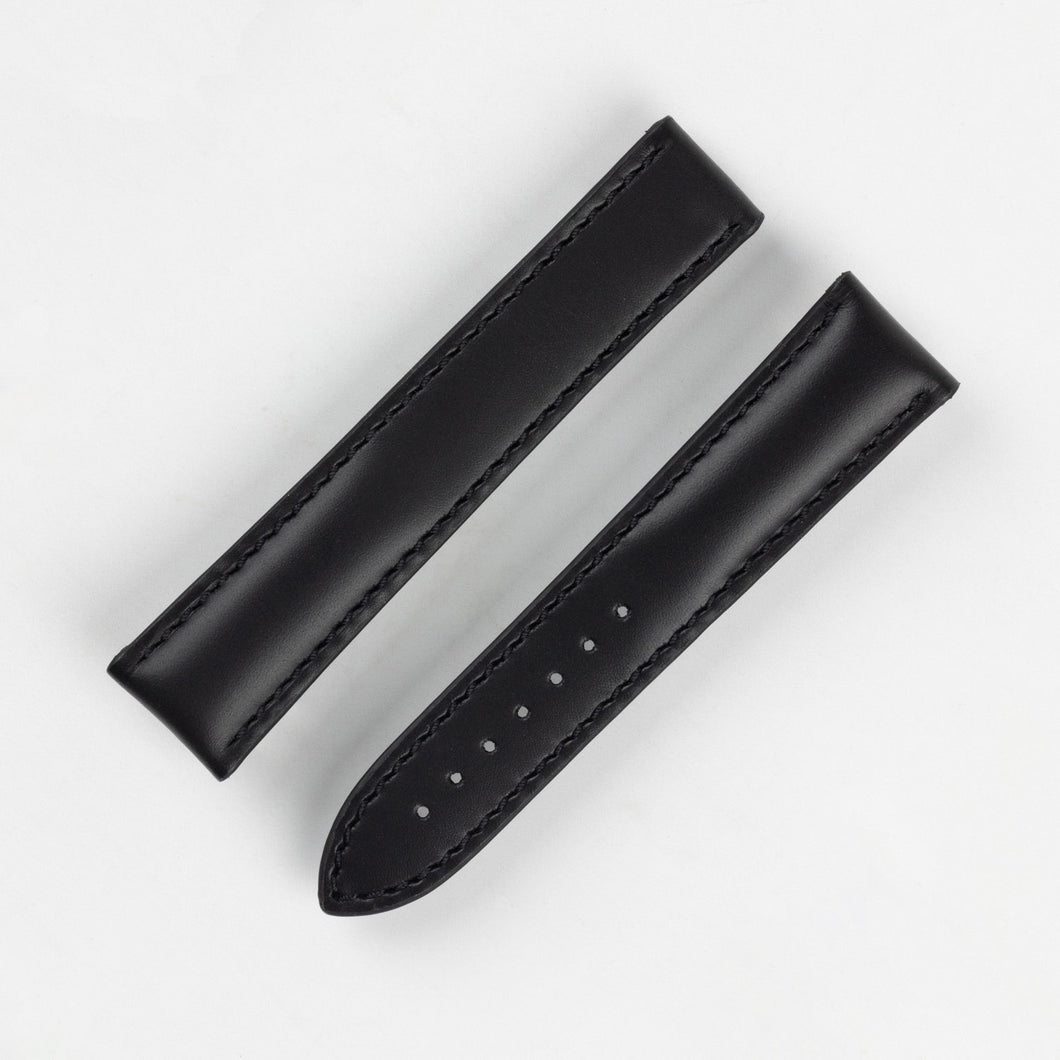 RIOS1931 - ENGINEER Calf Leather Watch Strap for folding clasp  - BLACK