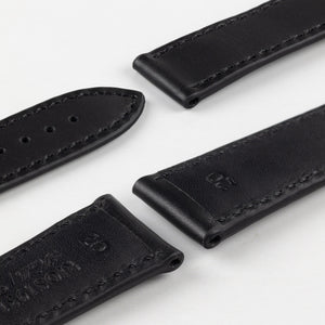 RIOS1931 - ENGINEER Calf Leather Watch Strap for folding clasp  - BLACK
