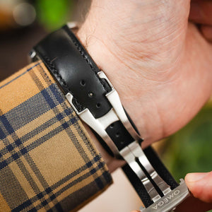 RIOS1931 - ENGINEER Calf Leather Watch Strap for folding clasp  - BLACK