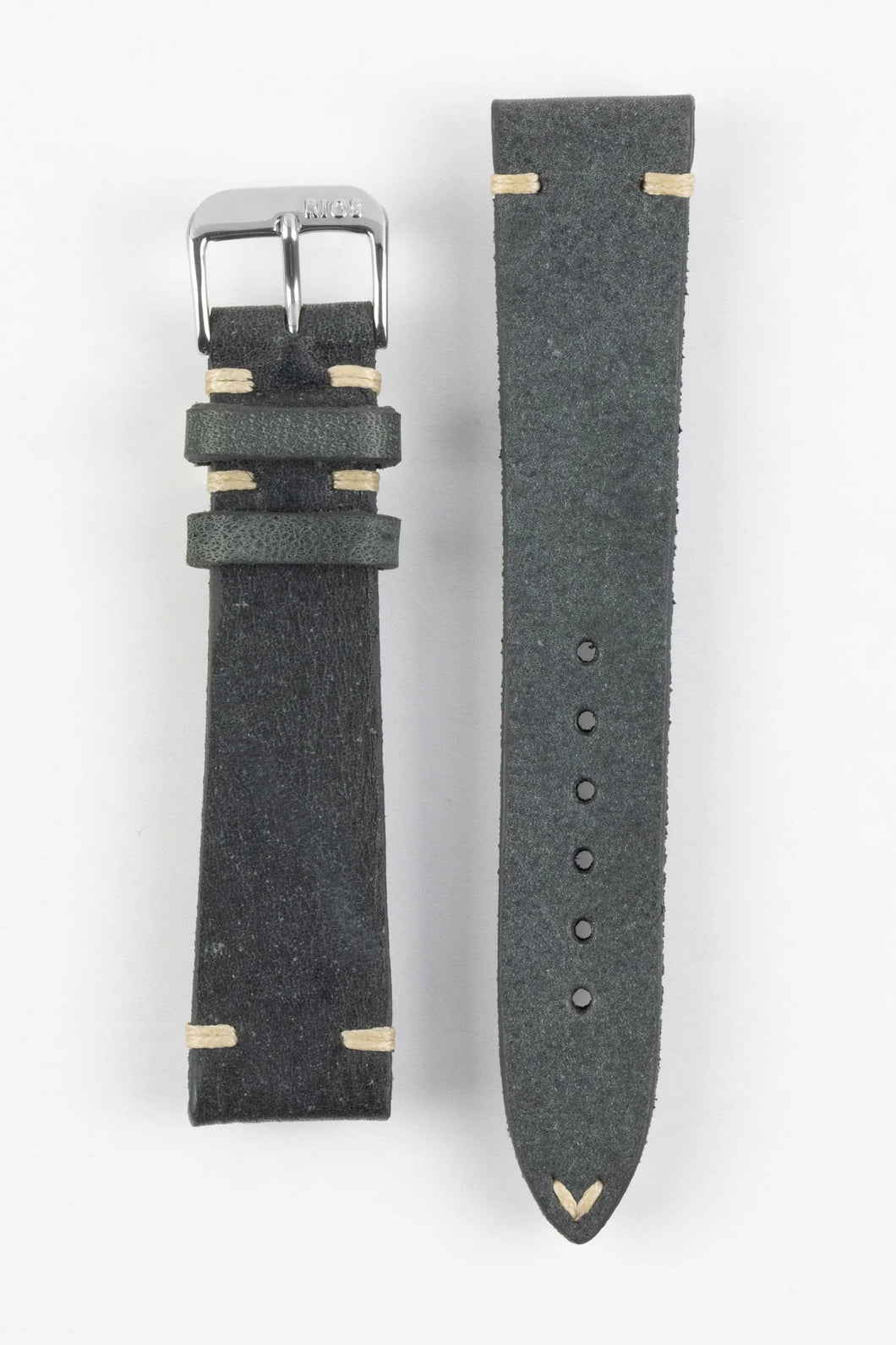 RIOS1931 BEDFORD Genuine Vintage Leather Watch Strap in Grey 19mm