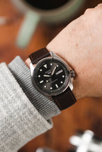 Load image into Gallery viewer, RIOS1931 TOSCANA Square-Padded Calfskin Leather Watch Strap in BROWN - Pewter &amp; Black
