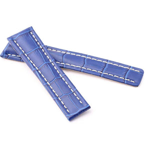 Royal Blue Leather Alligator grain Deployment Watch Strap 22 mm taper to 18mm