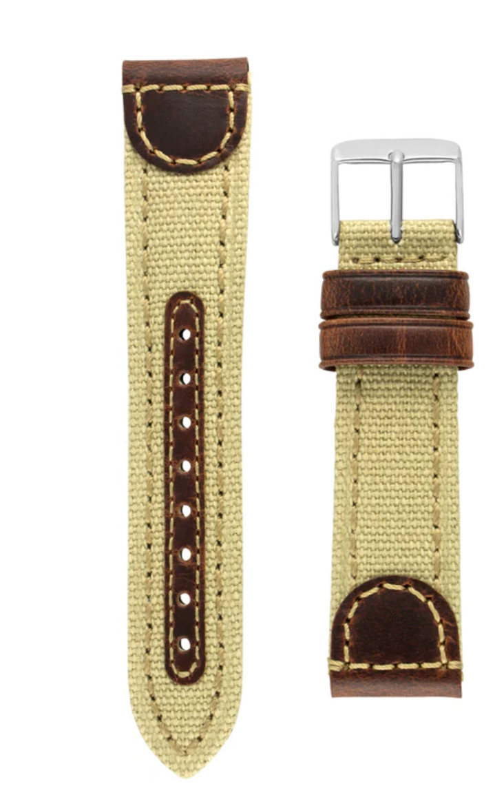 Hadley Roma Khaki Canvas and Leather Gold Brown watch Strap 20mm