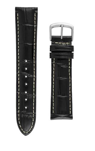 Hadley Roma Black Alligator Grain leather Watch strap contrast stitch 20mm