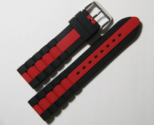 Load image into Gallery viewer, Hadley Roma Black &amp; Red Silicone Dive watch strap 22mm