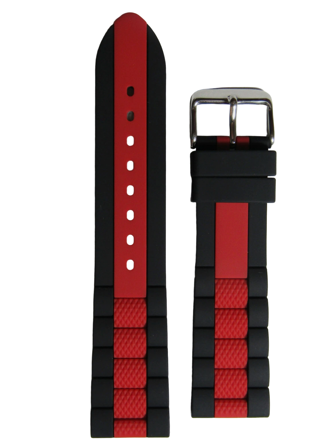 Black and red watch silicone dive strap on a white background