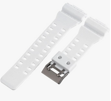 Load image into Gallery viewer, White Casio G shock watch strap with metal buckle on a white background
