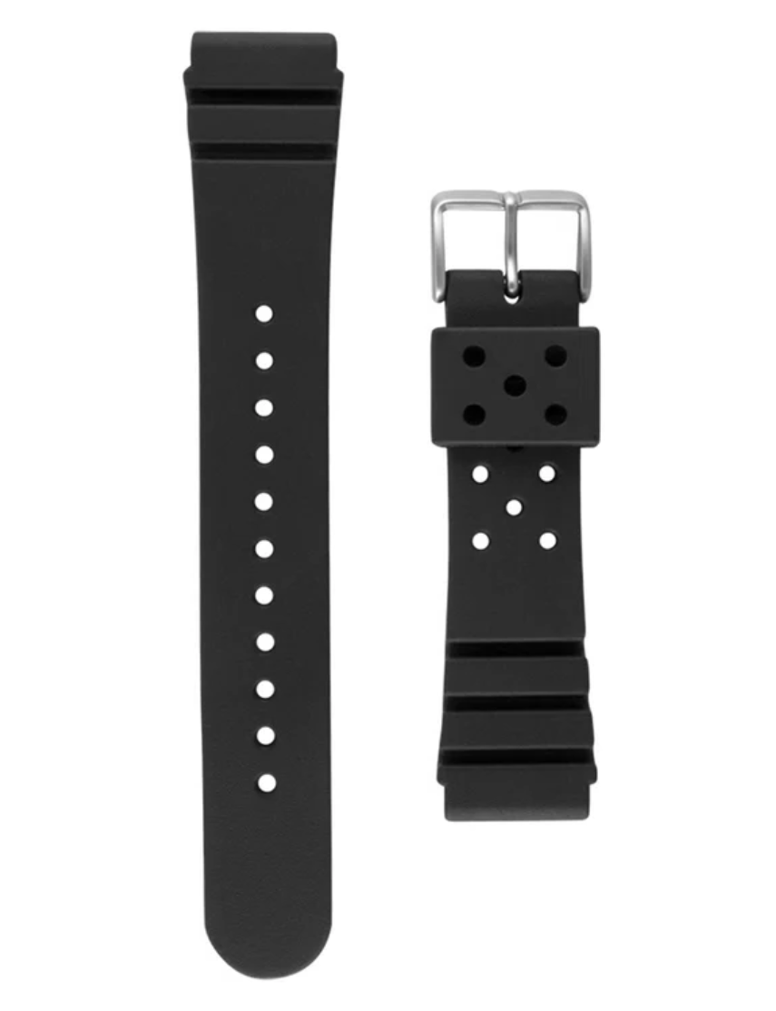Citizen Black watch strap with silver buckle on a white background